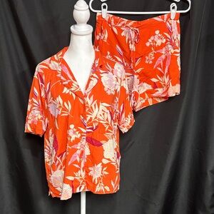Cynthia Rowley Vibrant Orange and Pink Floral Sleepwear